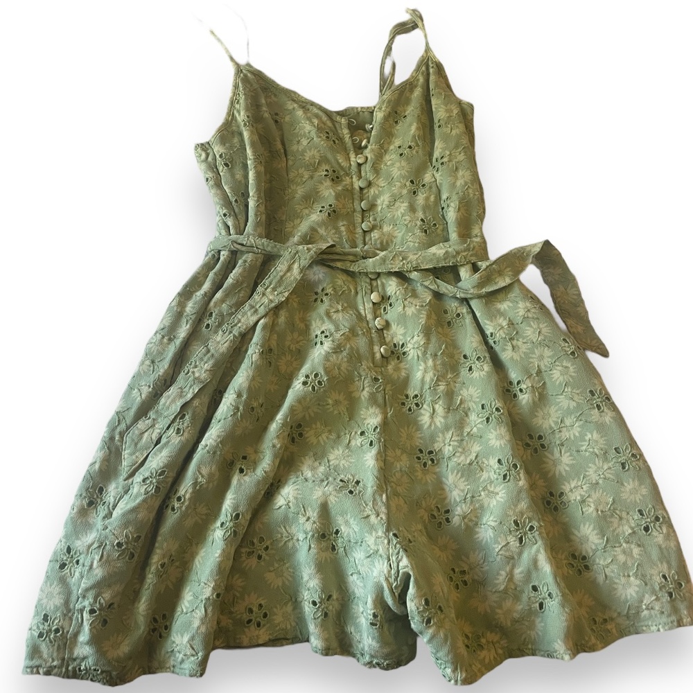 American Eagle Green Tie Waist Flowy Floral Romper Size X Small